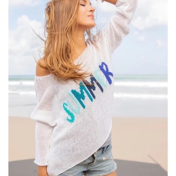 Wooden Ships SUMMER White Colorful Open Knit Sweater M/L - Picture 2 of 6